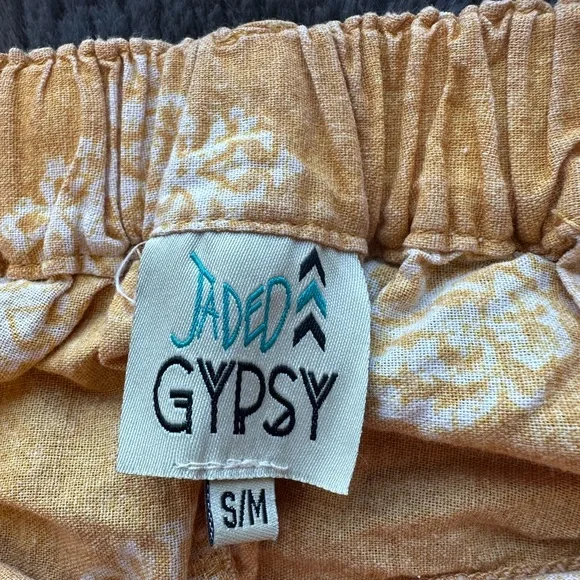 Women's Patchwork Patterned Cropped Pants (faded orange/dark yellow color) - Picture 2 of 5